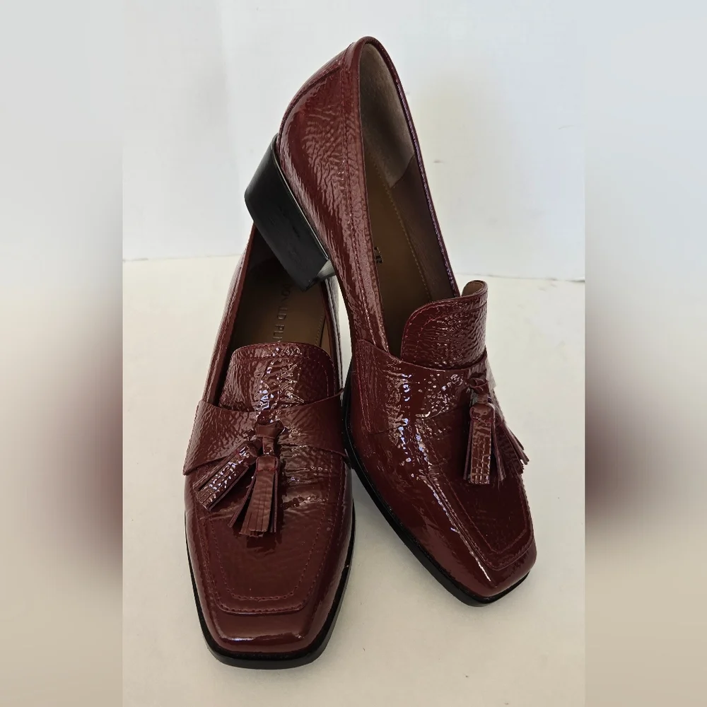 Donald J. Pliner Glossy Patent Leather Maroon Loafers with Tassels